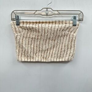 FREE PEOPLE BEACH stretch cream striped cotton blend halter summer beach top L